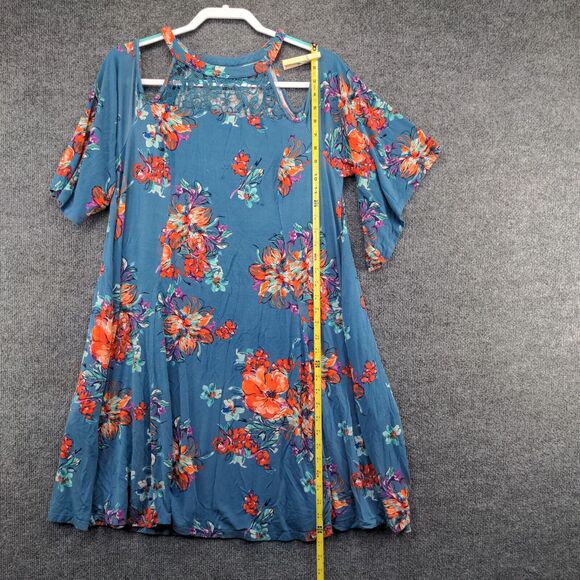 Torrid Women's Super Soft Knits A-Line Floral Dress Blue Size 00 Cold Shoulder - Picture 12 of 13